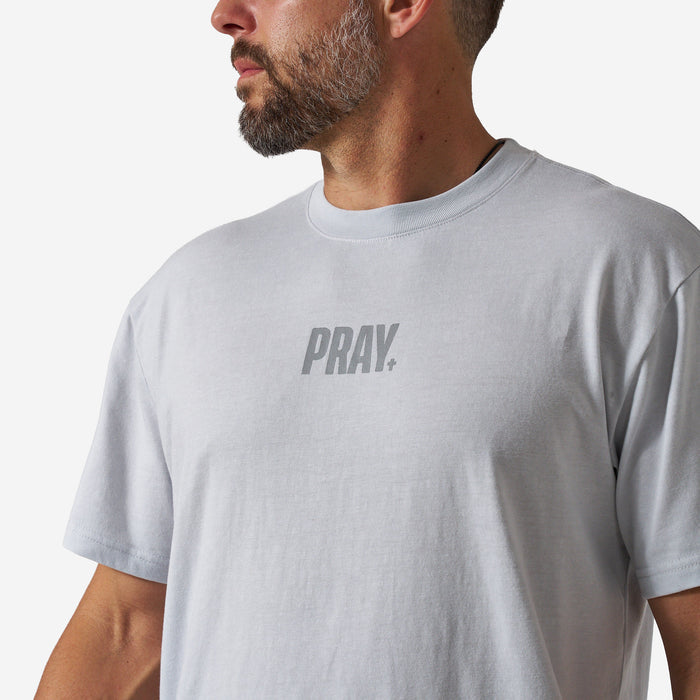 Vintage Washed Tee - PRAY - Light Grey
