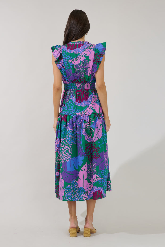Virna Ruffle Midi Dress Tropical