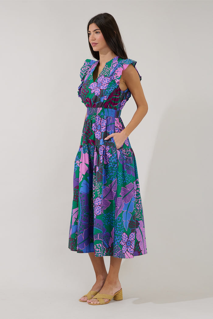 Virna Ruffle Midi Dress Tropical