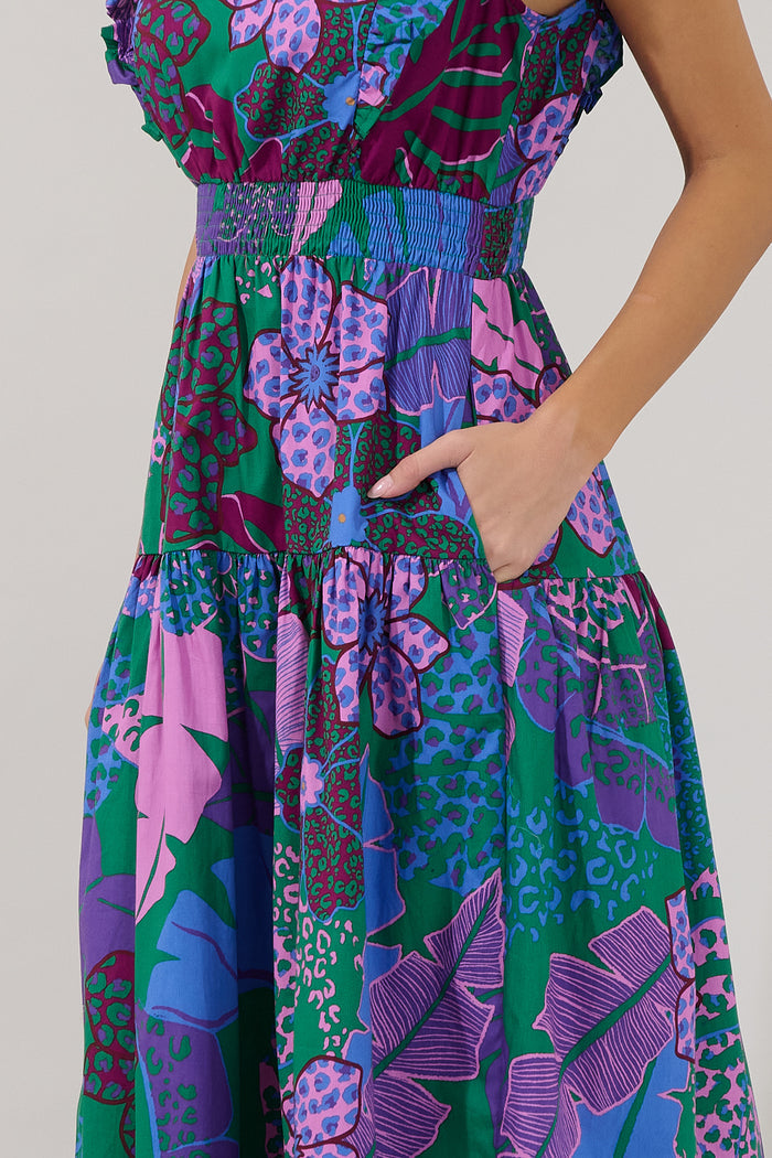 Virna Ruffle Midi Dress Tropical