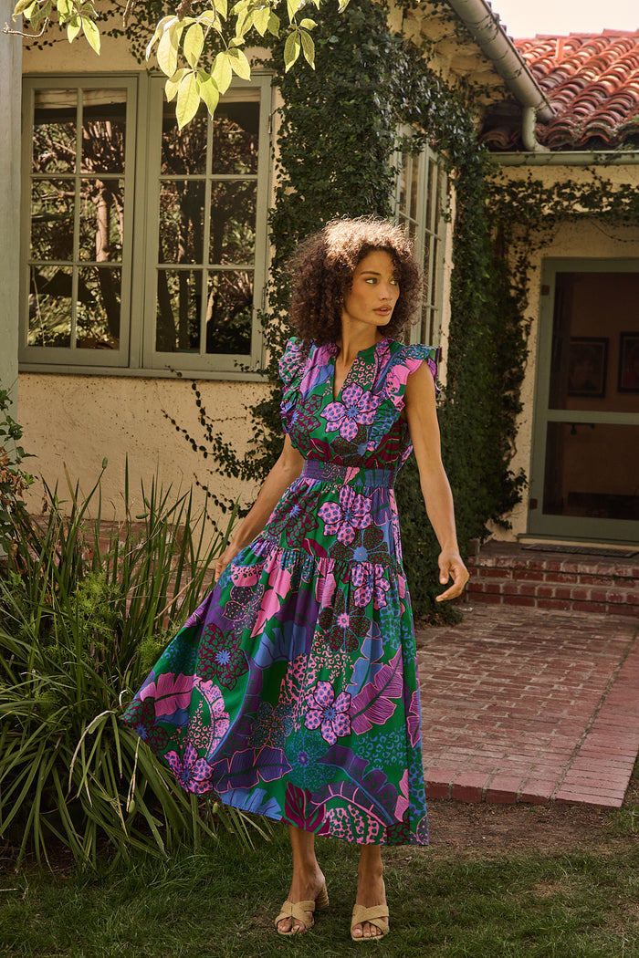 Virna Ruffle Midi Dress Tropical