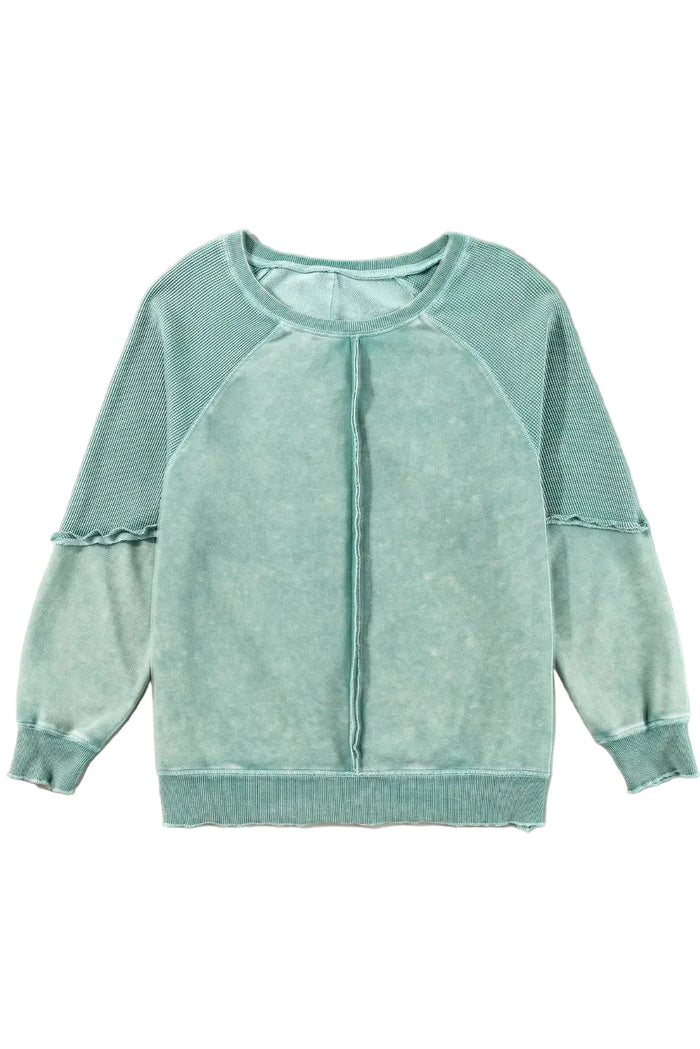 Shop Waffle Patchwork Raglan Sleeve Sweatshirt at eAura