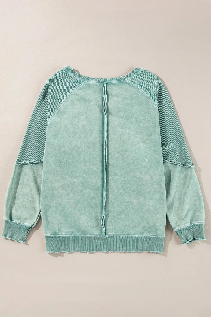 Shop Waffle Patchwork Raglan Sleeve Sweatshirt at eAura