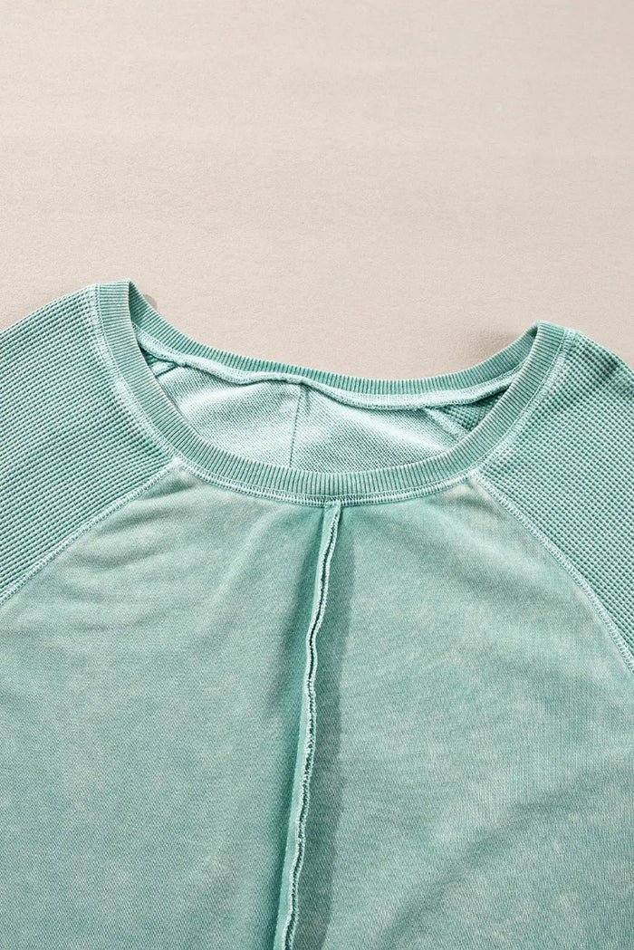Shop Waffle Patchwork Raglan Sleeve Sweatshirt at eAura