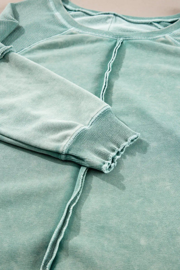 Shop Waffle Patchwork Raglan Sleeve Sweatshirt at eAura