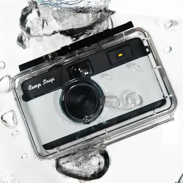 Underwater camera case with 'Camp Snap' branding