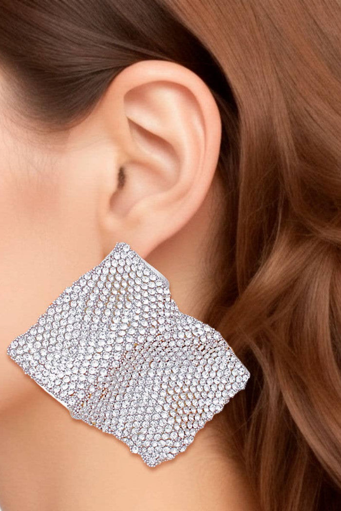 Style the Wavy Silver Rhinestone Glam Stud Earrings exclusively at Born To Glam