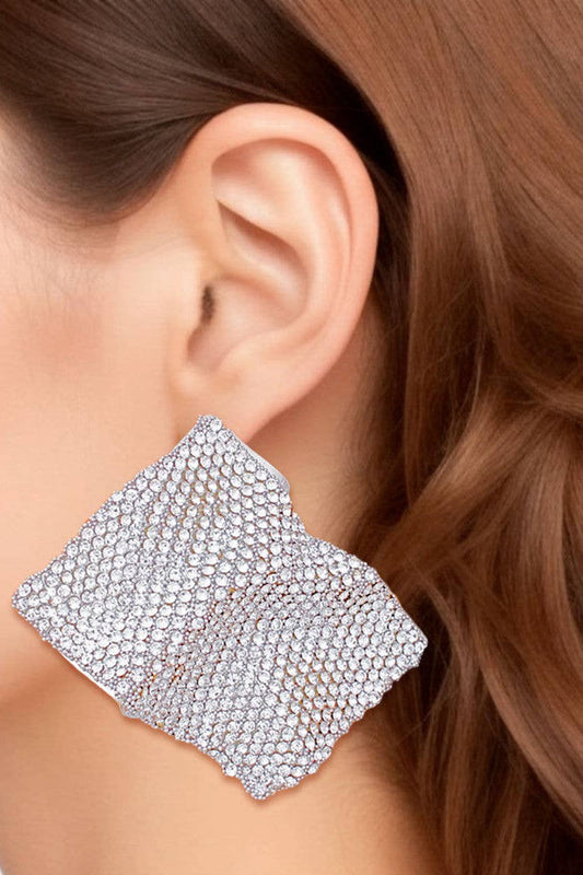 Style the Wavy Silver Rhinestone Glam Stud Earrings exclusively at Born To Glam