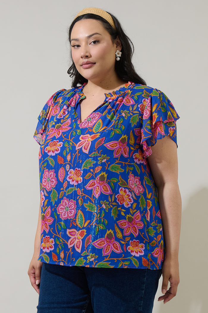 Wendey Floral Montie Ruffle Blouse Curve