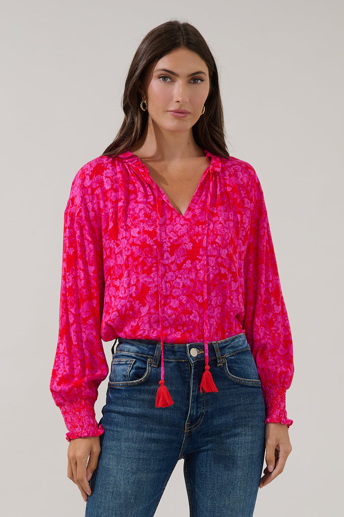 Weylin Split Neck Blouse Rouge Floral