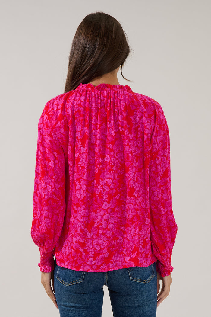 Weylin Split Neck Blouse Rouge Floral