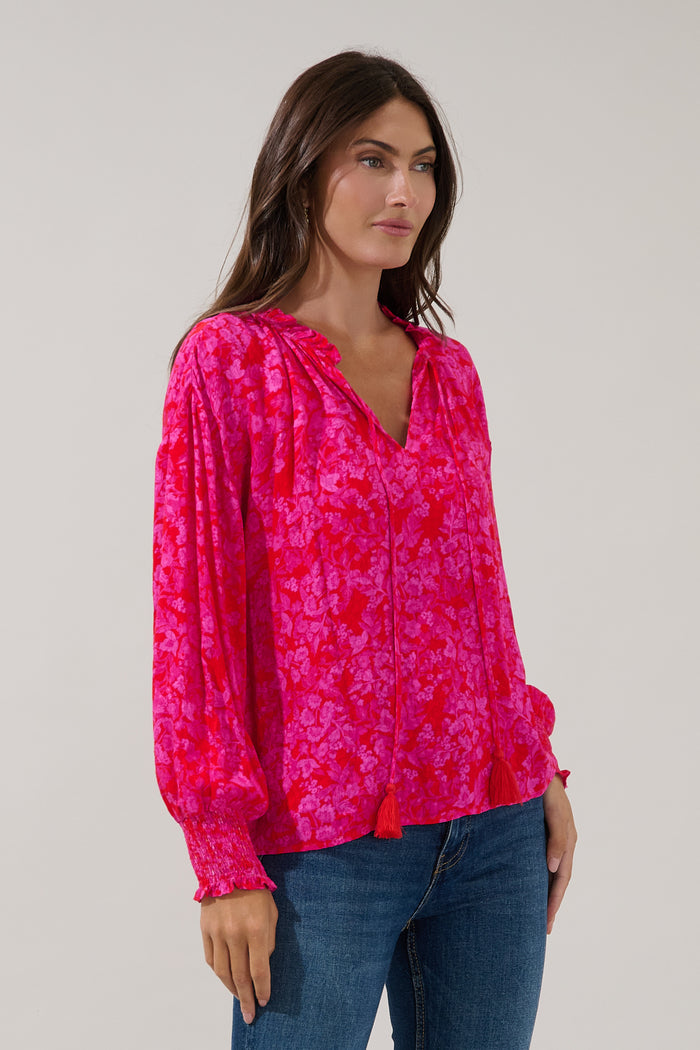 Weylin Split Neck Blouse Rouge Floral