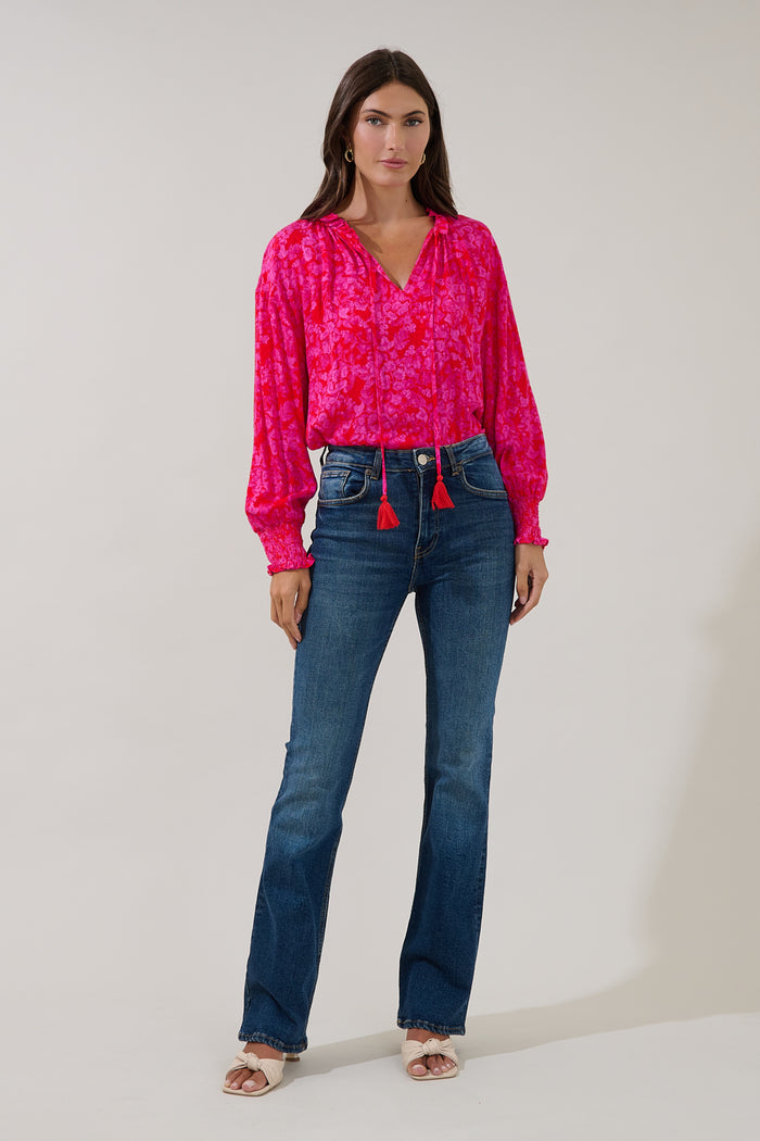 Weylin Split Neck Blouse Rouge Floral