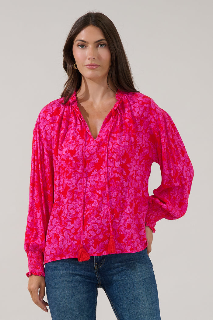 Weylin Split Neck Blouse Rouge Floral
