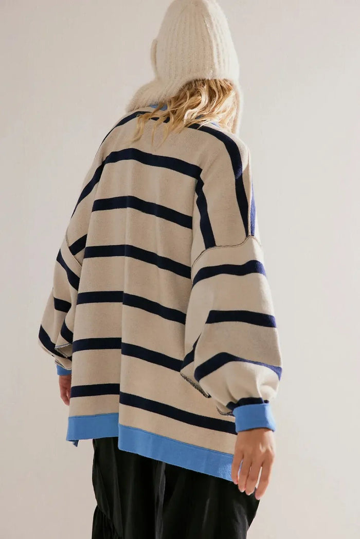 Shop White Colorblock Drop Shoulder Buttoned Loose Cardigan at eAura