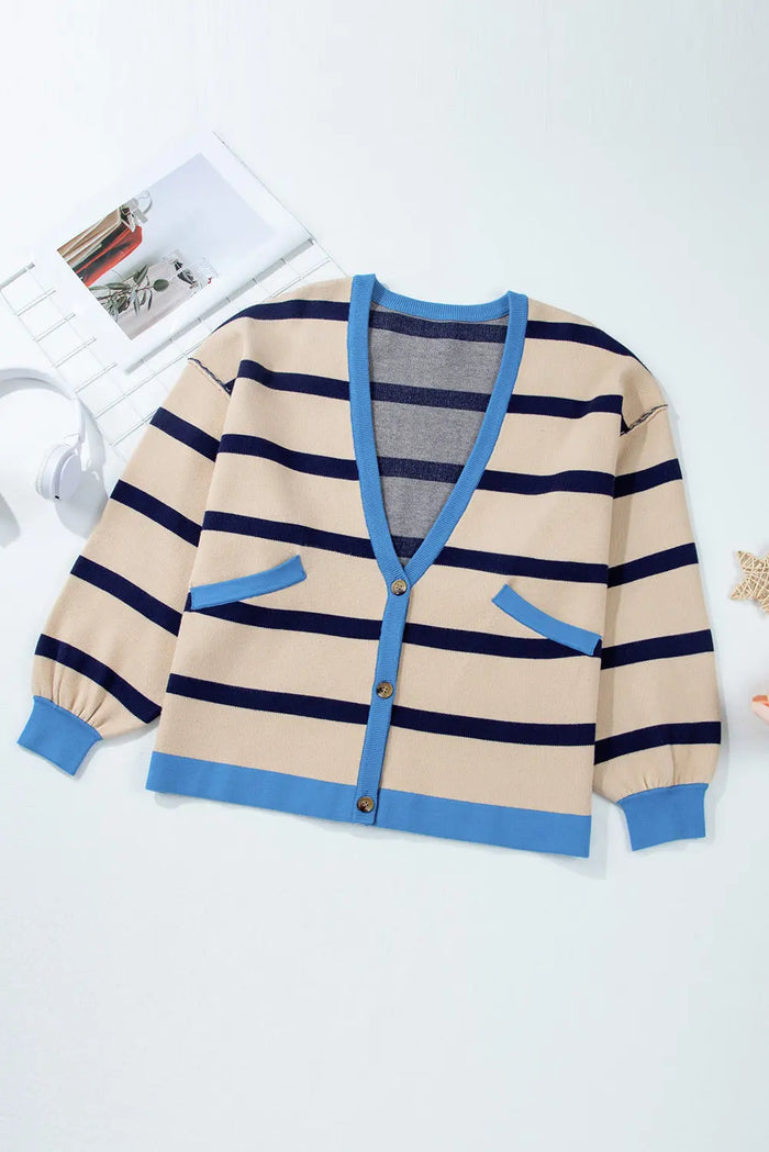 Shop White Colorblock Drop Shoulder Buttoned Loose Cardigan at eAura