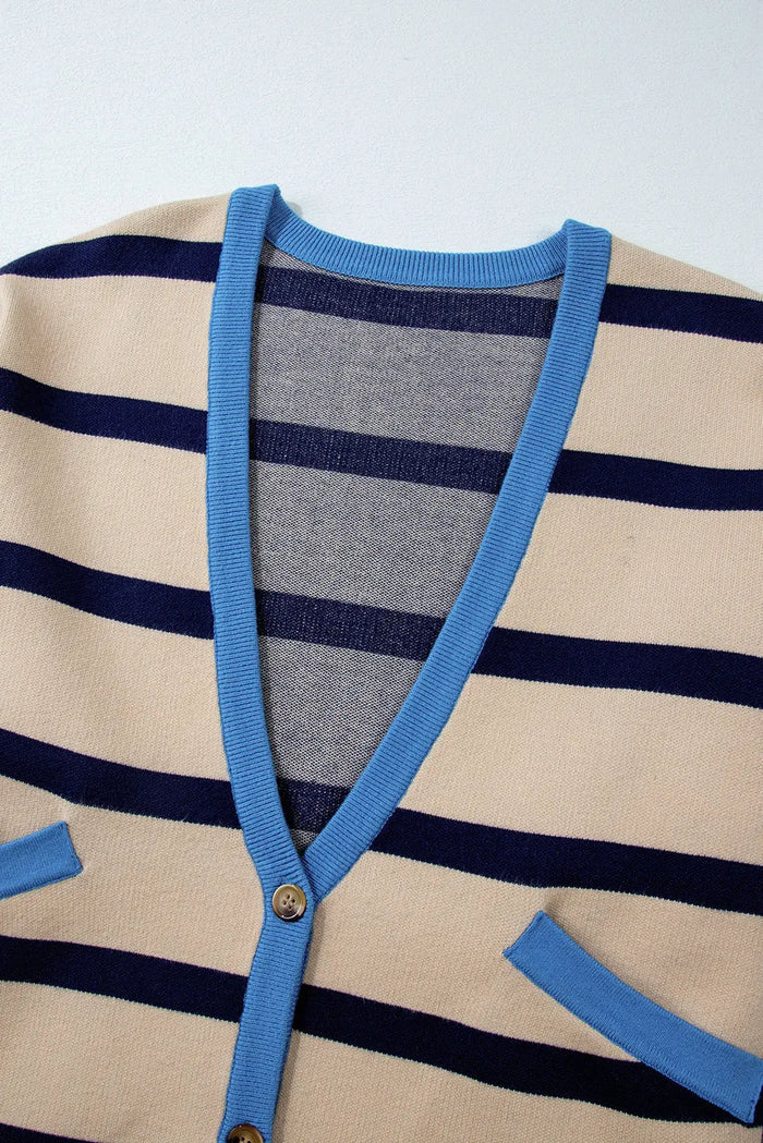 Shop White Colorblock Drop Shoulder Buttoned Loose Cardigan at eAura