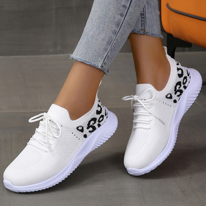 White Women’s Leopard Print Lace-up Sneakers