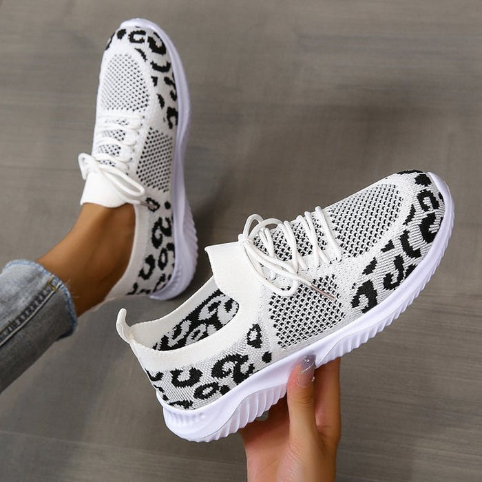 White Women’s Leopard Print Lace-up Sneakers