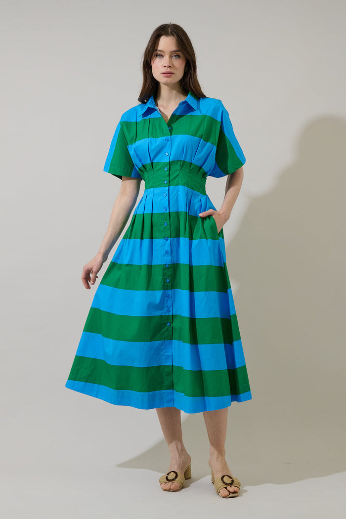 Wilderra Pleated Midi Dress Valdy Stripe