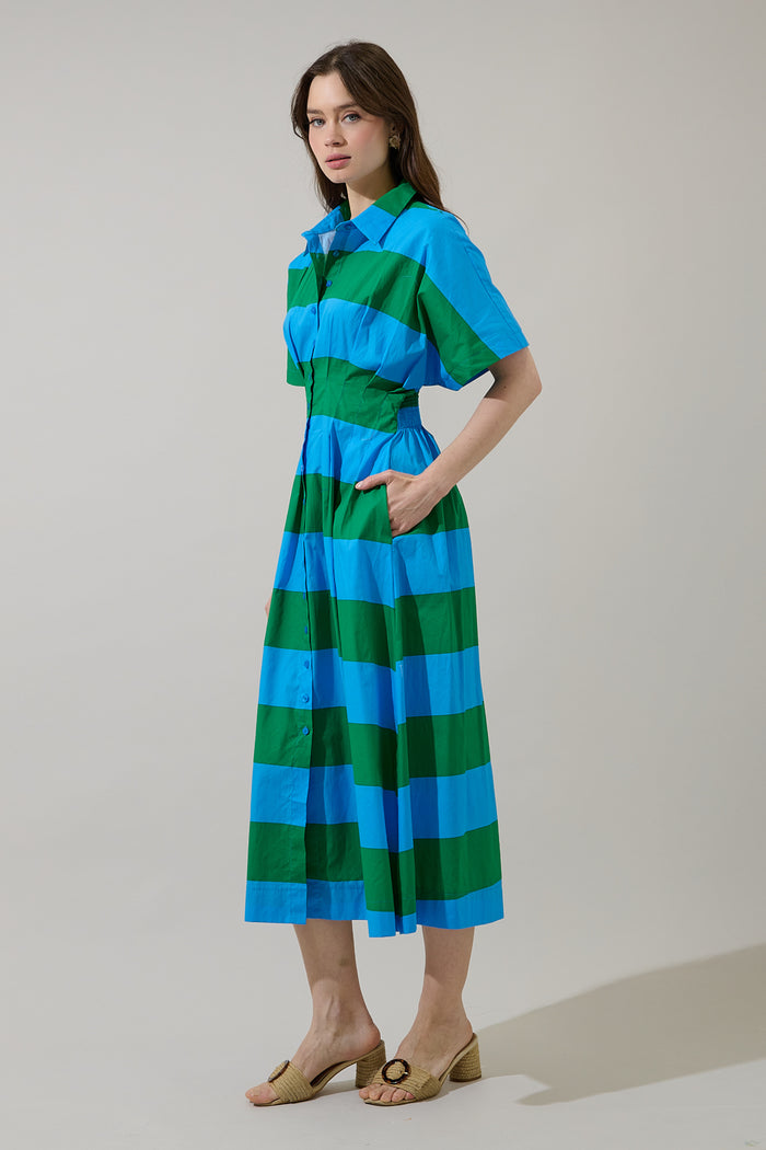 Wilderra Pleated Midi Dress Valdy Stripe
