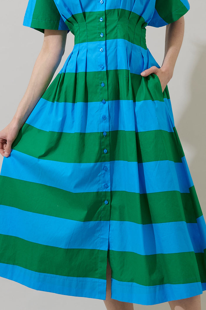 Wilderra Pleated Midi Dress Valdy Stripe