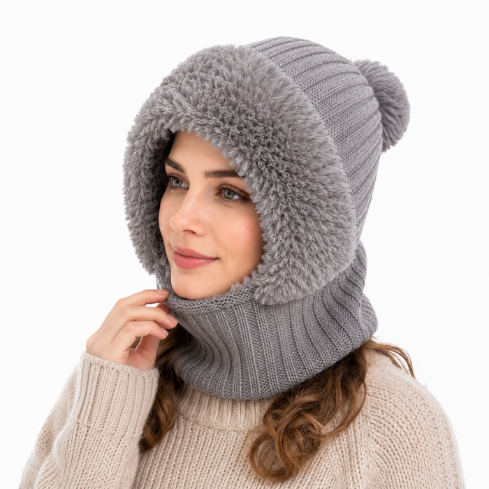knit winter hat women with dome crown and warm neck protection