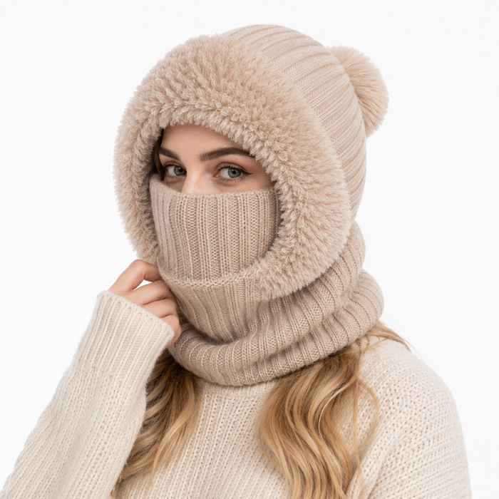 windproof winter hat with neck cover for commuting and outdoor walks