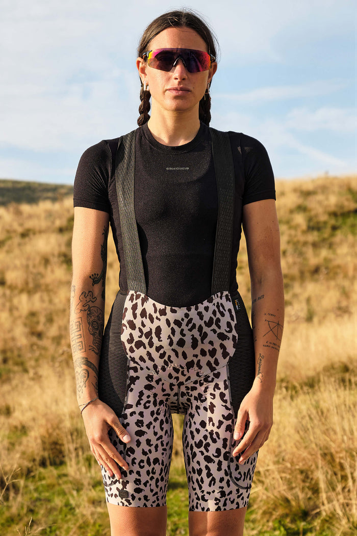 Women's Beyond Leopard Gravel Cargo Bib Short by Giordana Cycling, LEOPARD, Made in Italy