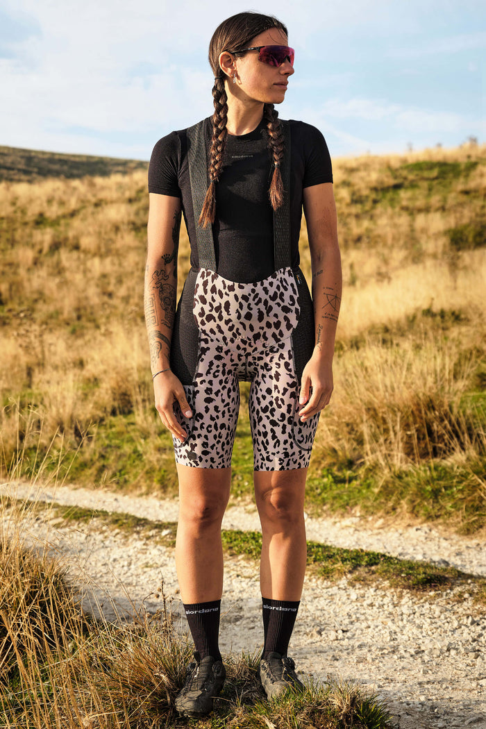 Women's Beyond Leopard Gravel Cargo Bib Short by Giordana Cycling, , Made in Italy