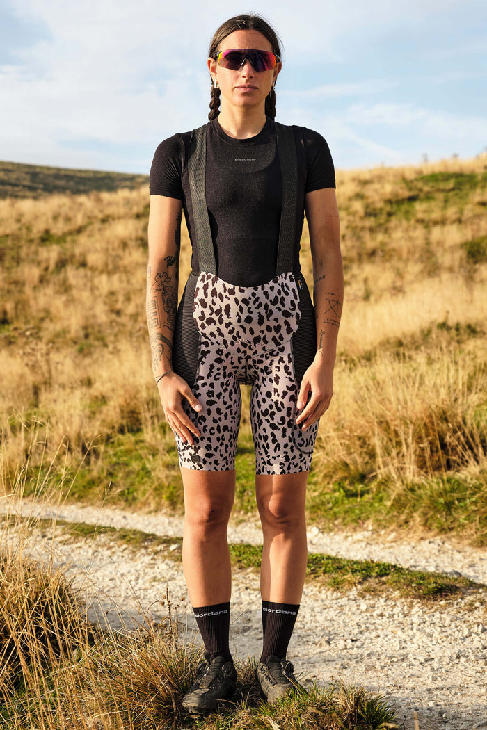 Women's Beyond Leopard Gravel Cargo Bib Short by Giordana Cycling, , Made in Italy
