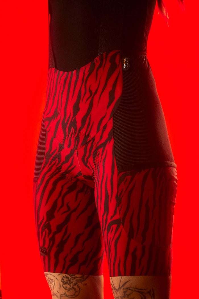 Women's Beyond Tiger Gravel Cargo Bib Short by Giordana Cycling, RED TIGER, Made in Italy