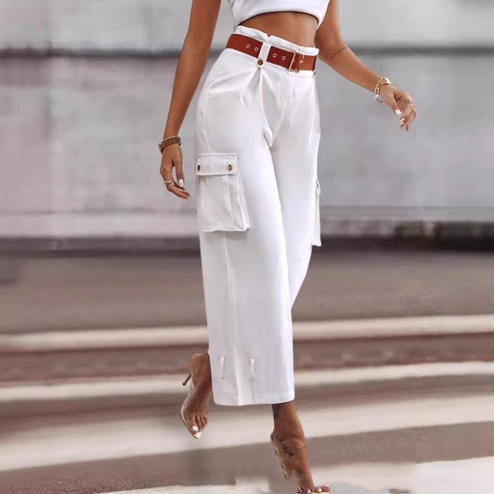 Women's Contrast Color Belt Trousers – Chic & Comfy