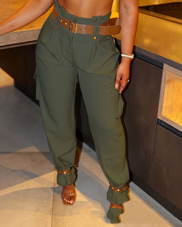 Women's Contrast Color Belt Trousers – Chic & Comfy