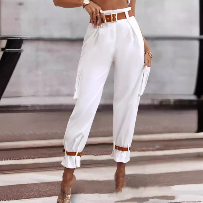 Women's Contrast Color Belt Trousers – Chic & Comfy
