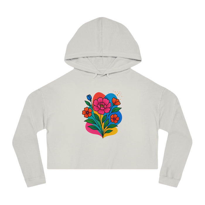 Casual cropped hoodie floral design for women breathable cotton blend streetwear outfit