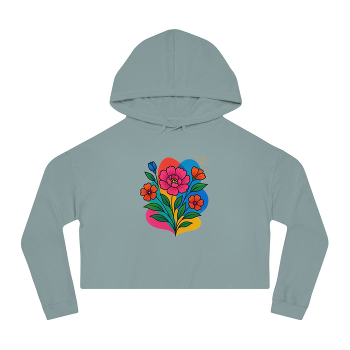 Women colorful hoodie floral cropped style relaxed fit streetwear modern fashion top