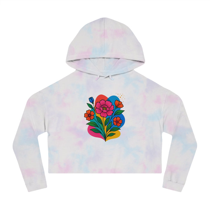 Cropped hoodie women floral graphic cotton blend lightweight casual street style