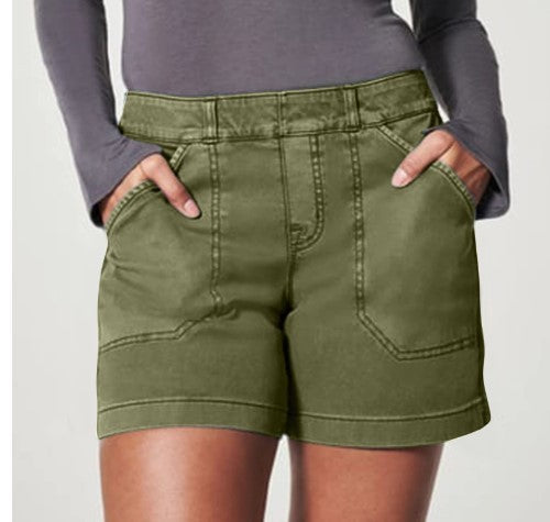 Women’s High-Waist Cotton-Linen Shorts – Stretch