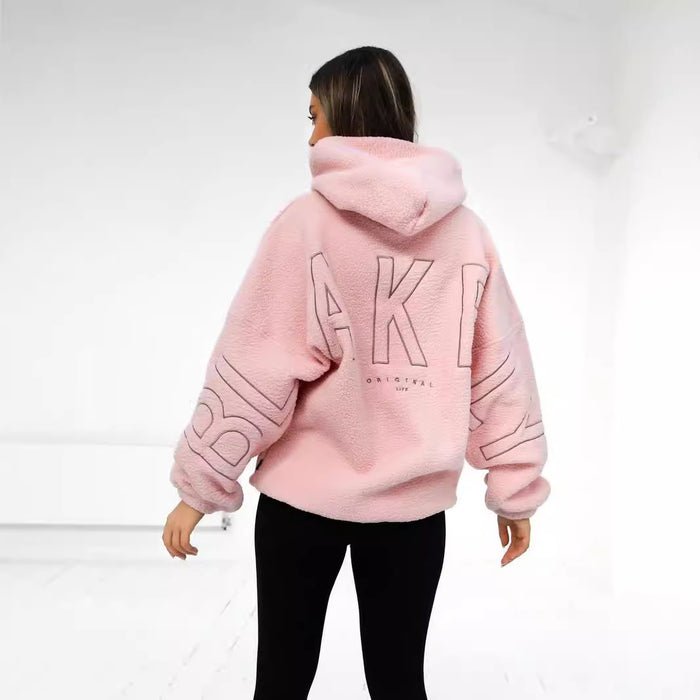 Women’s Lamb Fleece Coat  Loose Fit & Embroidered