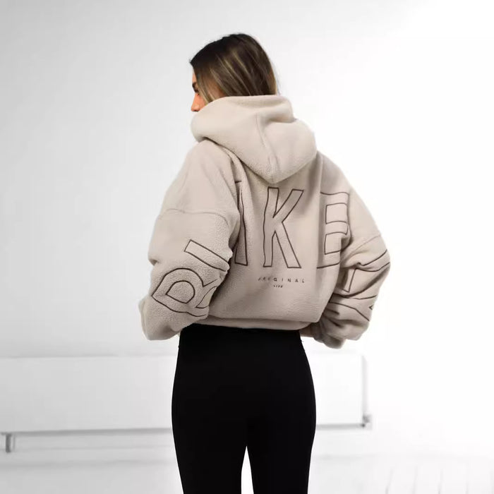 Women’s Lamb Fleece Coat  Loose Fit & Embroidered