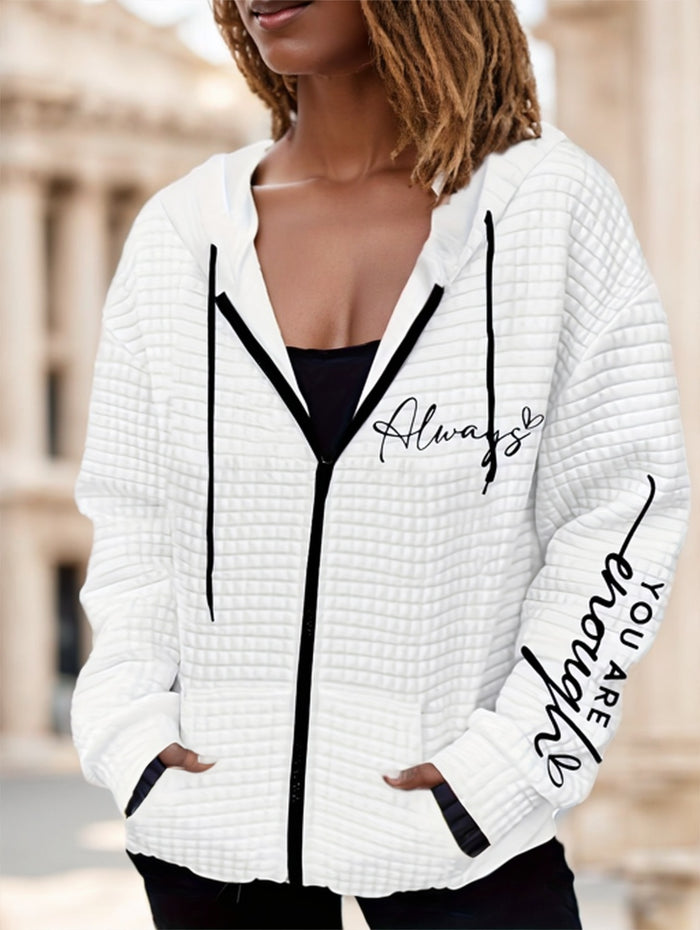 Women’s Letter Zipper Hoodie – Lightweight Streetwear