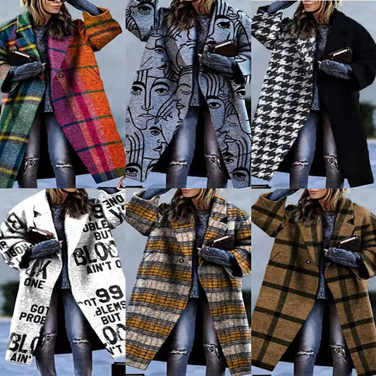 Women’s Plaid Coat – Long-Sleeve, Color-Match Ease