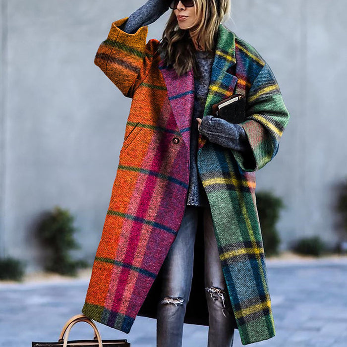 Women’s Plaid Coat – Long-Sleeve, Color-Match Ease