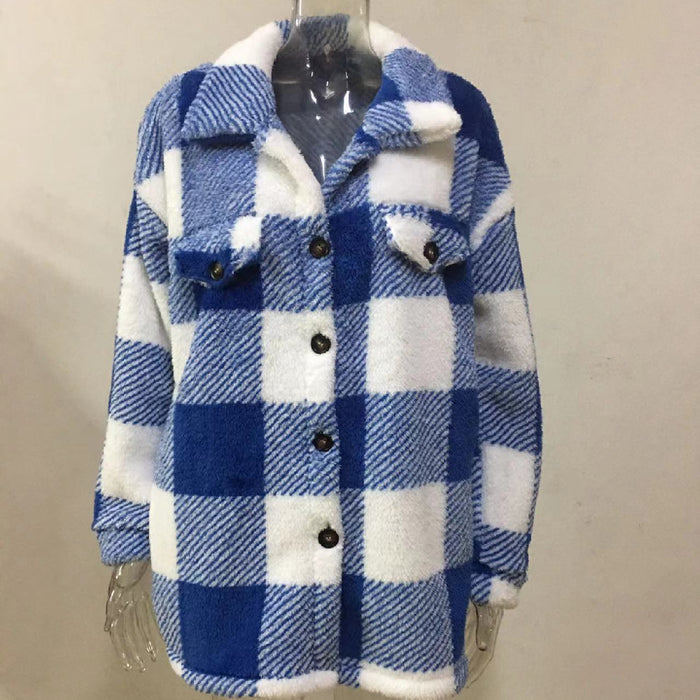 Women's Striped Button Plush Coat – Loose Fit