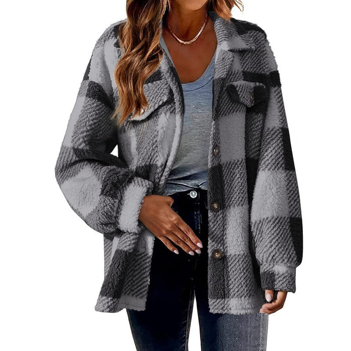 Women's Striped Button Plush Coat – Loose Fit