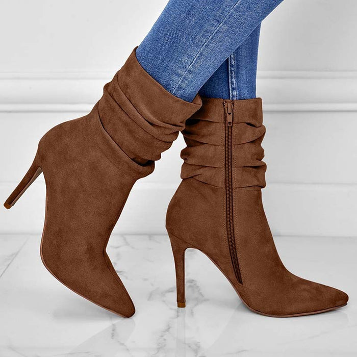 Women’s Suede Pointed Toe Stiletto Boots – Elegant