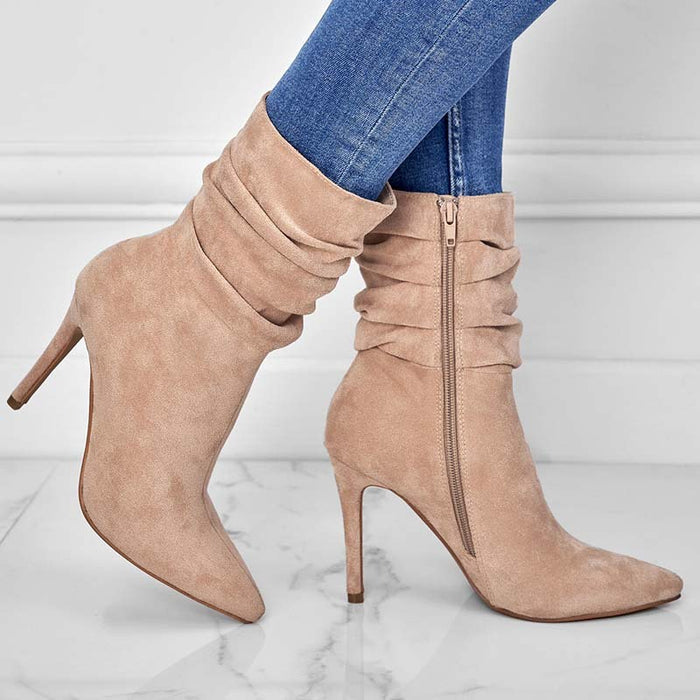 Women’s Suede Pointed Toe Stiletto Boots – Elegant
