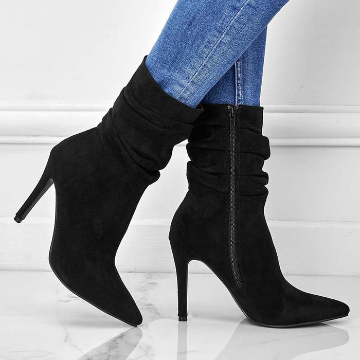Women’s Suede Pointed Toe Stiletto Boots – Elegant