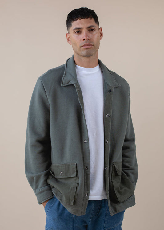 Front view of Worker's Jacket on model